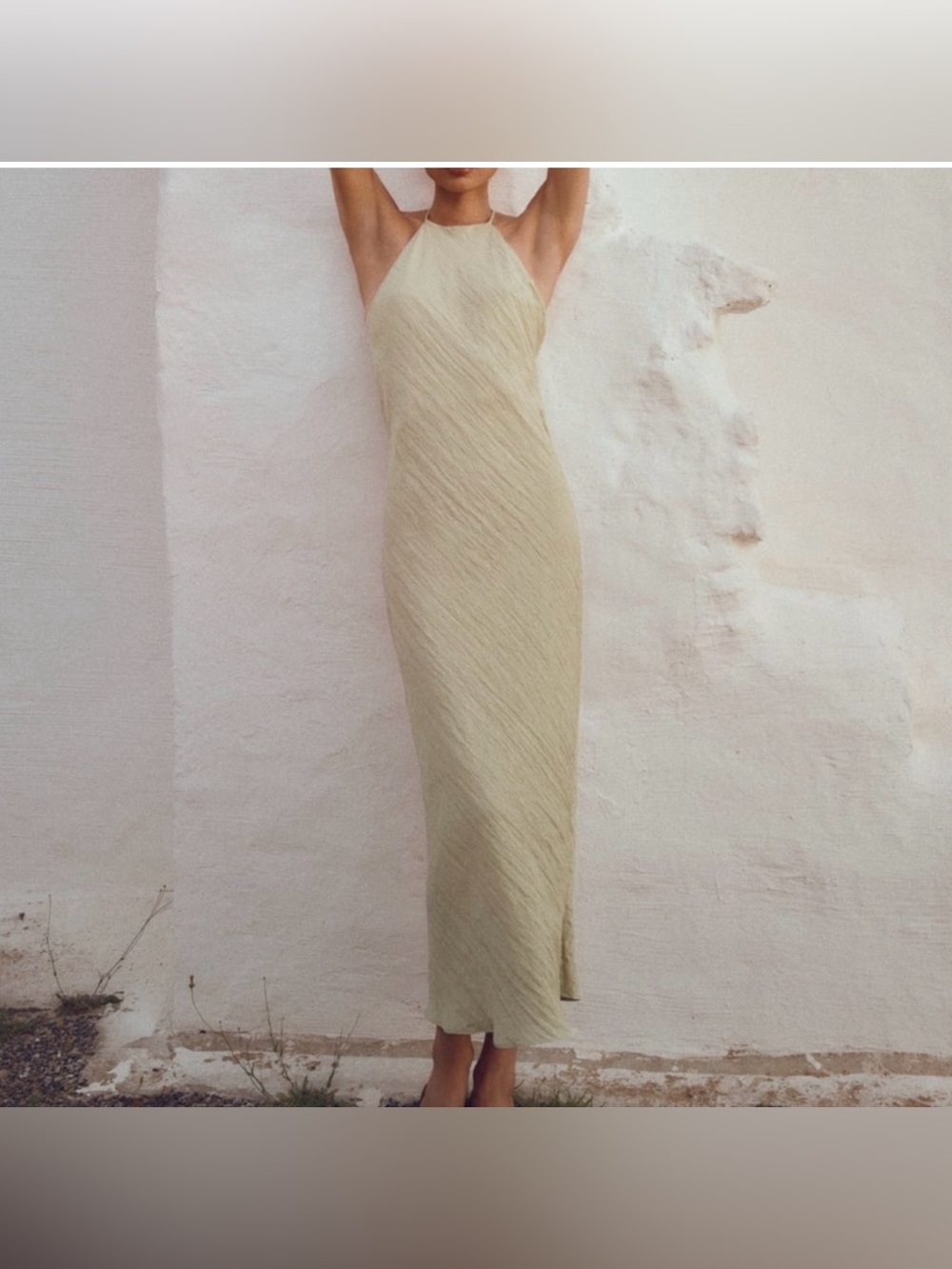 Zara Wrinkle Effect Halter Maxi Dress